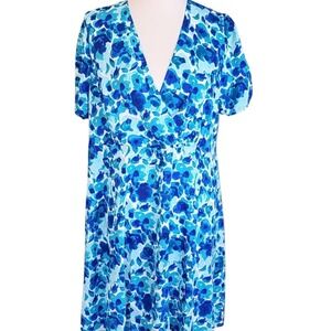 Blue Floral Faux‎ Wrap Dress Size 1XL